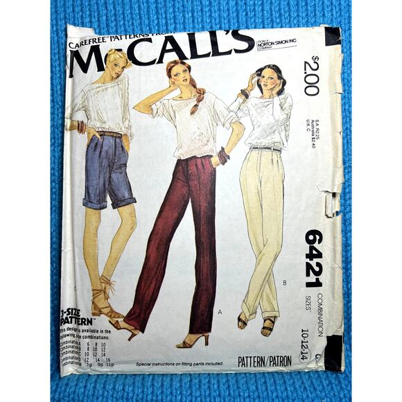 McCalls 6421 sewing pattern Pant straight leg shorts size 10 12 14 - Picture 1 of 6